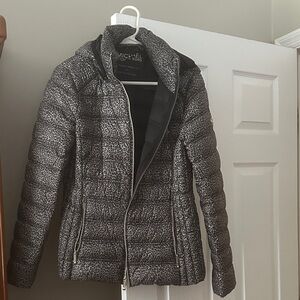 Michael Kors Gray Leopard Print Puffer Jacket